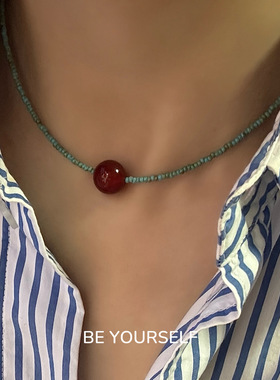 新中式极细红玛瑙吊坠项链女