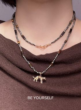 法式复古黄铁矿长项链