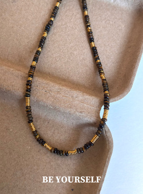 美拉德天然虎眼石串珠项链