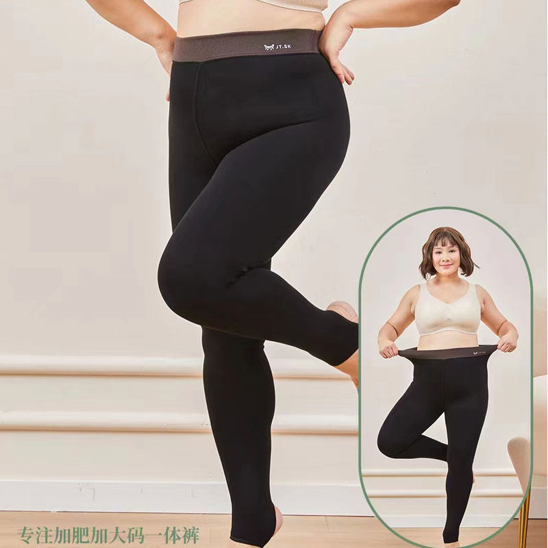 外穿一体保暖裤 棉面加绒加肥加大码胖MM200斤小黑裤女抗起球防风