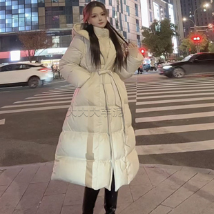 白鸭绒连帽加厚百搭长款 冬季 羽绒服带收腰2411 韩版 2025年新款