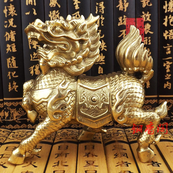 大号纯铜麒麟摆件一对铜麒麟工艺品办公室客厅桌面家居摆设装饰品