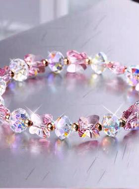 紫粉色水晶手链手串生日礼物女孩