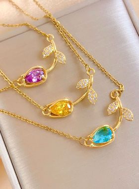 郁金香花朵钛钢项链不掉色