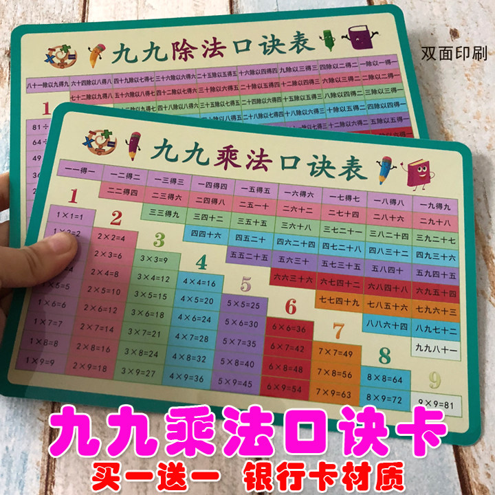小学二年级九九乘法口诀表全表卡片除法口诀表完整版99乘法除法卡
