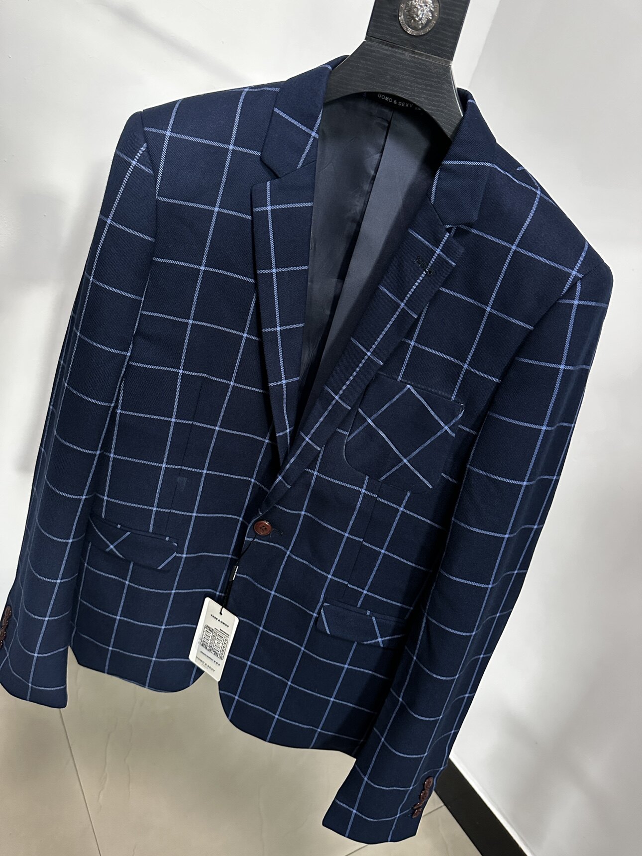 断码特价男士商务休闲西装外套韩版修身单西服时尚蓝色格子西服男