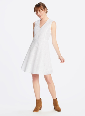 DRAPER JAMES 双层纯棉刺绣修身背心裙特大码女装裙子