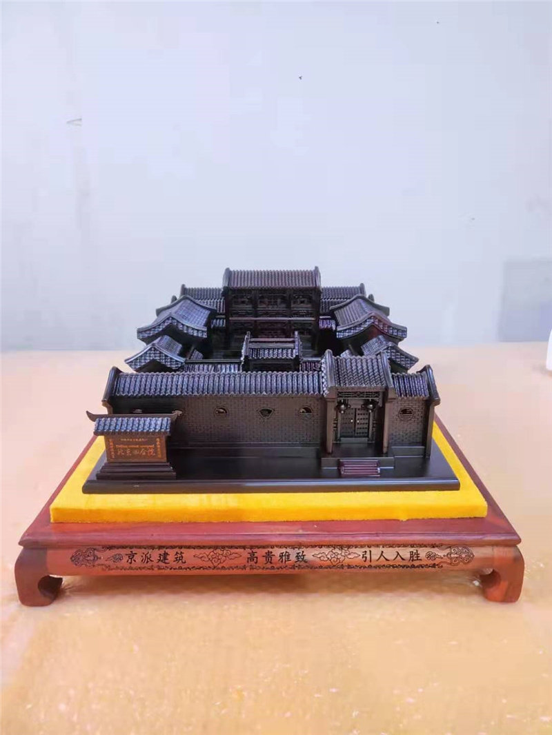 中式木雕工艺品客厅办公室桌面摆件古建筑模型北京四合院厂家直销