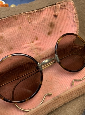 老水晶挂钩铜框眼镜老式复古怀旧墨镜地主眼镜民国先生大亨墨镜