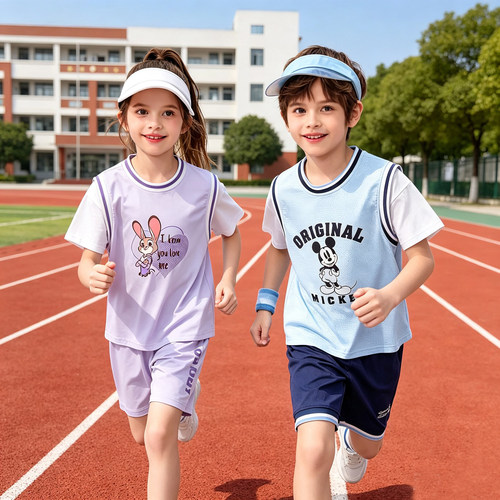 迪士尼女童夏套装2026新款洋气儿童运动速干6岁女孩衣服5男童朱迪