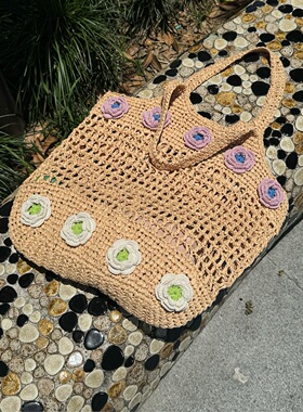 野菓WildeFrüchte.普罗旺斯单肩款手钩花编织包草编包单肩托特包