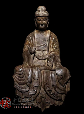 悟蝉青石北魏摩崖坐佛造像摆件