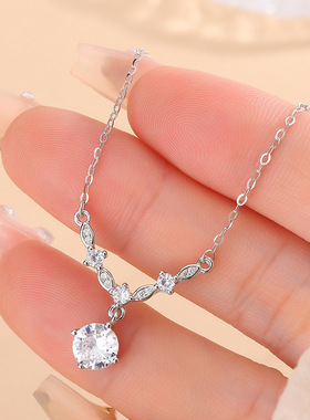 s925纯银首饰新款闪耀星河吊坠项链满锆璀璨V字水滴形锆石锁骨链