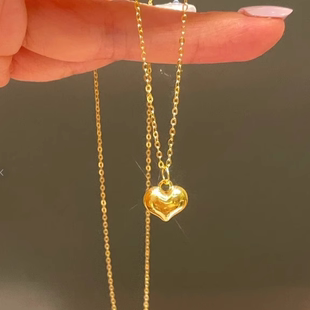黄金包银项链女黄金色小甜心小爱心吊坠哑光小众高级感送女友礼物