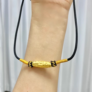 黄金包银九眼天珠黄金色吊坠男女藏式天珠金饰挂坠情侣款编绳项链