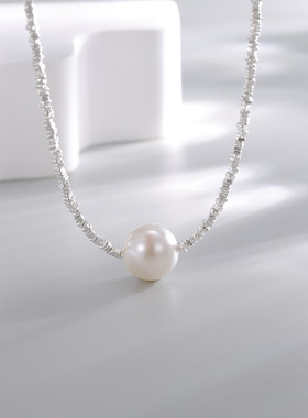 S925纯银韩版碎银几两方块项链女不规则碎银子淡水珍珠手链锁骨链