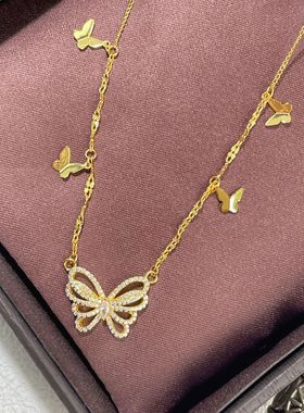 s925纯银首饰新款多重幻影蝴蝶镶钻项链女时尚高级感锁骨链银饰品