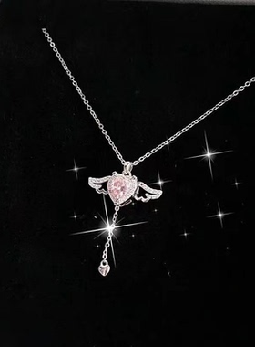 S925纯银首饰丘比特之心项链翅膀会动吊坠辣妹设计天使女生毛衣链