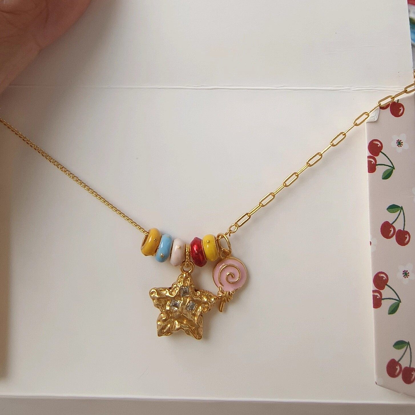 多巴胺星星项链s925纯银镀黄金色首饰糖果滴胶甜甜圈轻奢锁骨链女