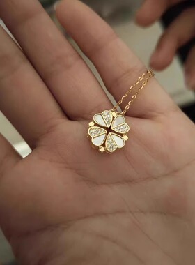 S925纯银镀黄金色贝母四叶草项链新款一款两戴女吊坠高级感锁骨链