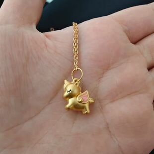 黄金包银独角兽项链黄金色小吊坠挂坠小飞马锁骨链送女友生日礼物