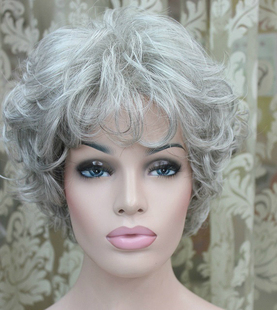 扮演老人假头套女短卷发舞台表演老太太假发老奶奶老婆婆花白头发