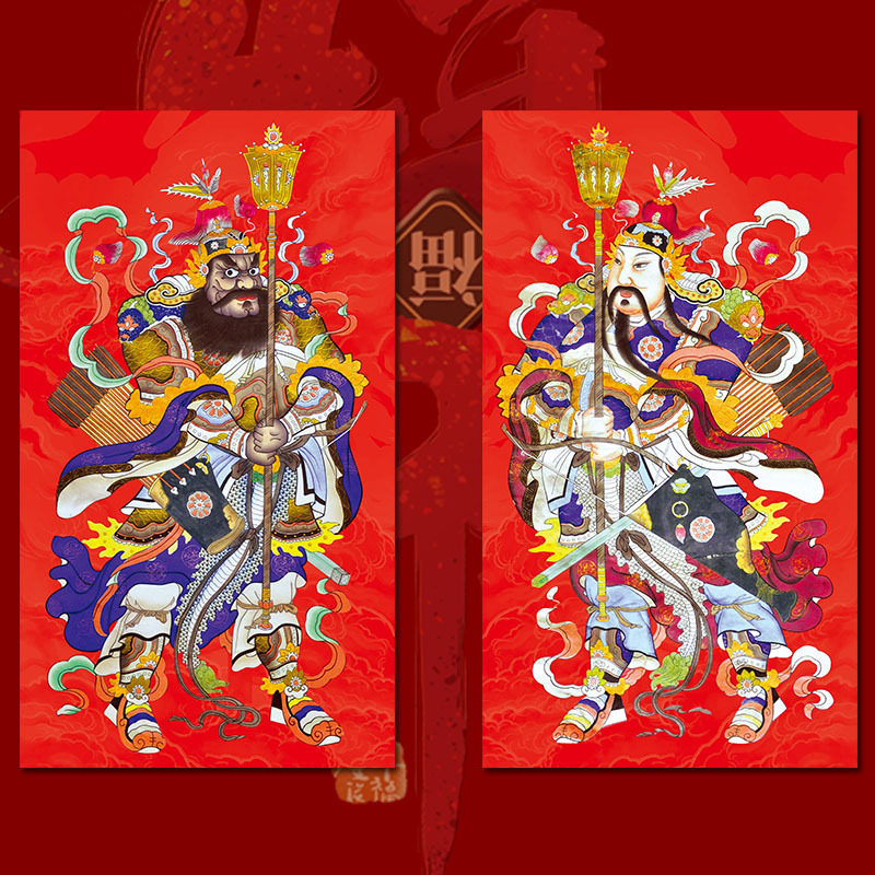龙年特大门神清版秦叔宝蔚迟恭护宅国潮创意门神门贴防水防晒年画_虎窝淘