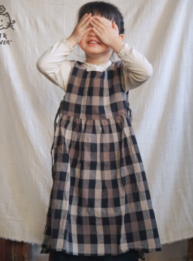 Cat&Flower儿童少女春秋系带背心裙复古森系吊带连衣裙文艺长裙