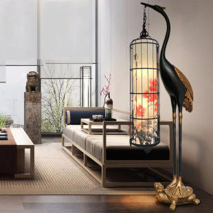 宋式落地灯新中式客厅茶楼国风禅意书房酒店会所仿古龟鹤延年仙鹤