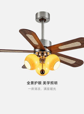新式中古风餐厅吊灯风扇一体机｜