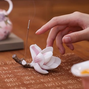 景德镇陶瓷花玉兰花香插小摆件雅物笔搁陶瓷手工花朵茶室装饰摆件