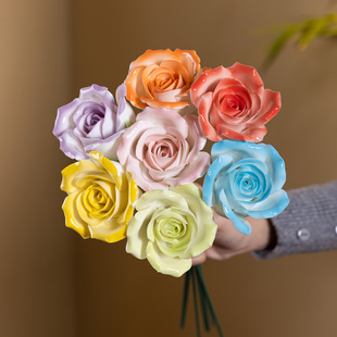 陶瓷玫瑰花大朵花情人节手工装饰花朵永生花家居送礼创意送礼纪念