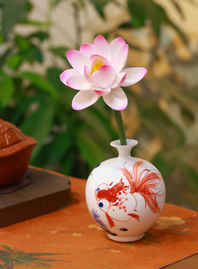 景德镇手绘鱼戏莲花手工制作花瓶