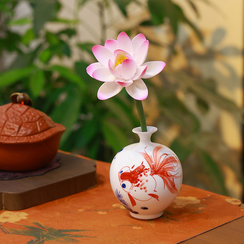 景德镇手绘鱼戏莲花手工制作花瓶