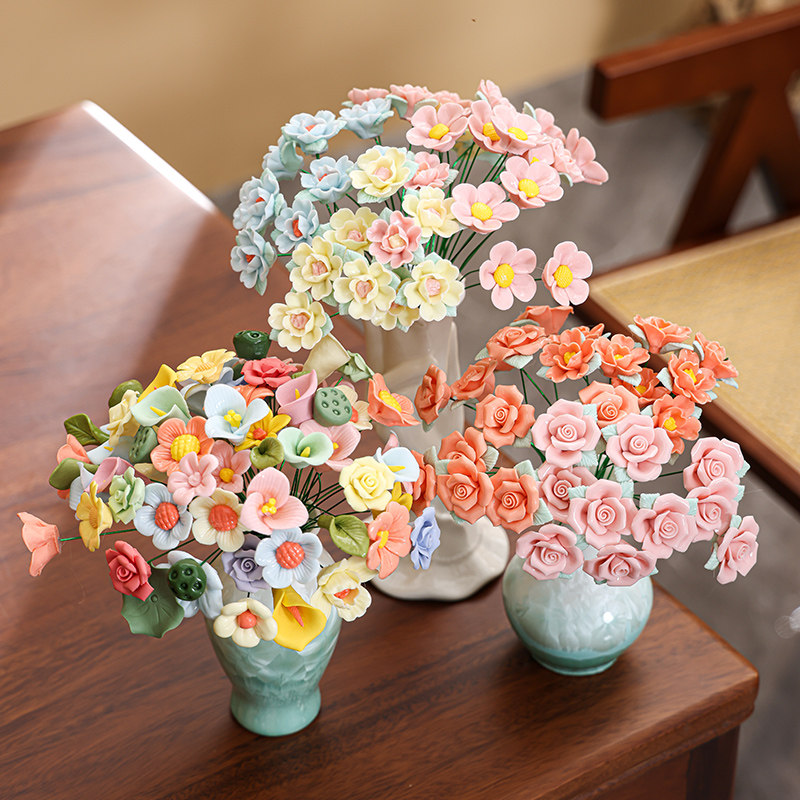 景德镇陶瓷手捏仿真花永生花干花家居饰品摆件插花室内教师节礼物 - 洛菲家居艺术摆件出品