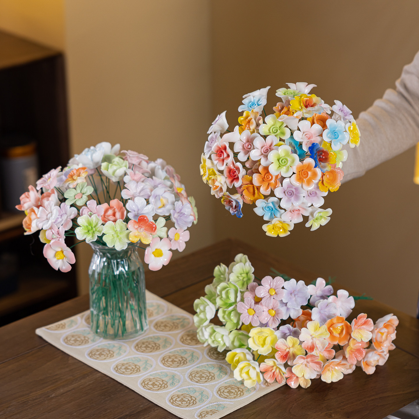 景德镇手工陶瓷玫瑰花束牡丹荷花仿真装饰永生花送女友教师节礼物