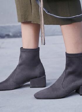 缺码处理 清仓 女靴杏色靴子真皮绒焦糖色杏色中跟短靴   rlst