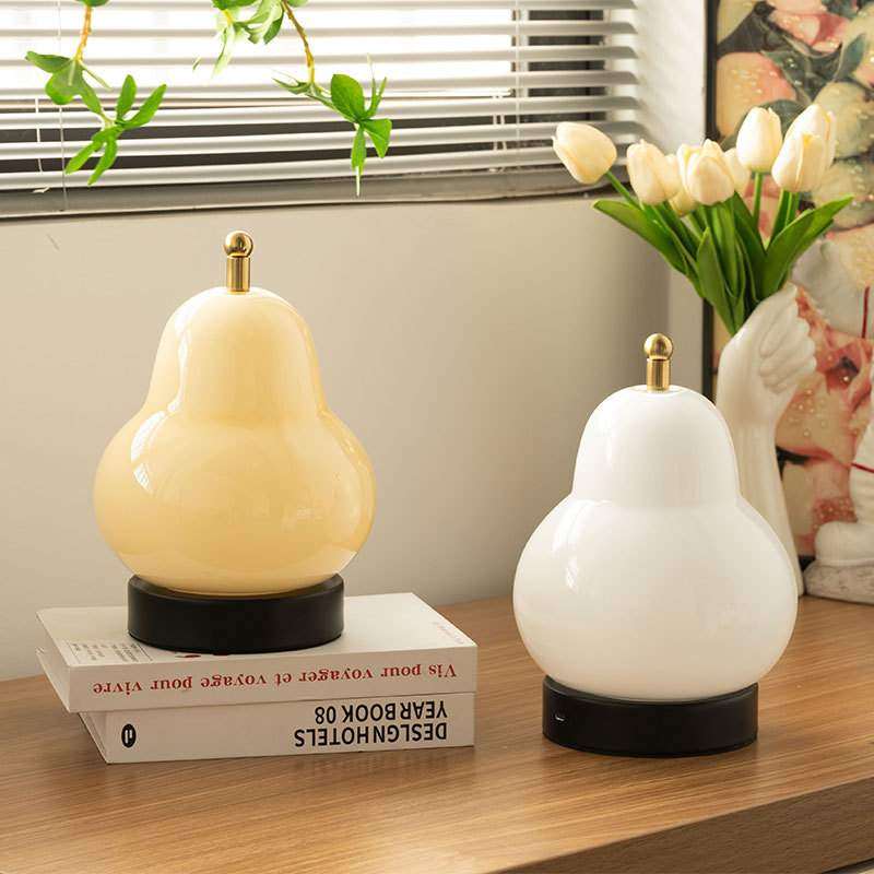 法式奶油玻璃梨子灯简约客厅卧室床头台灯氛围装饰充电触摸小夜灯