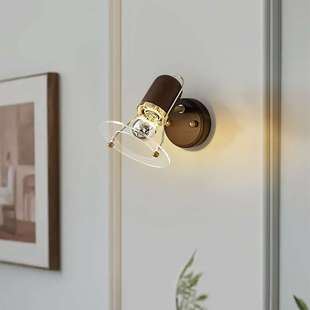 日式复古小壁灯卧室床头灯中古法式胡桃木色门厅过道装饰灯led灯