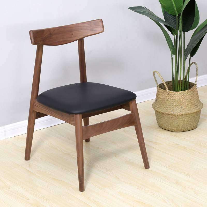 北欧黑胡桃木餐椅现代纯实木白橡木韩氏椅樱桃木牛角椅现货家具