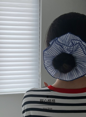 法式蓝色条纹大号大肠发圈女高级感头绳韩系小蛮腰头花发饰头绳
