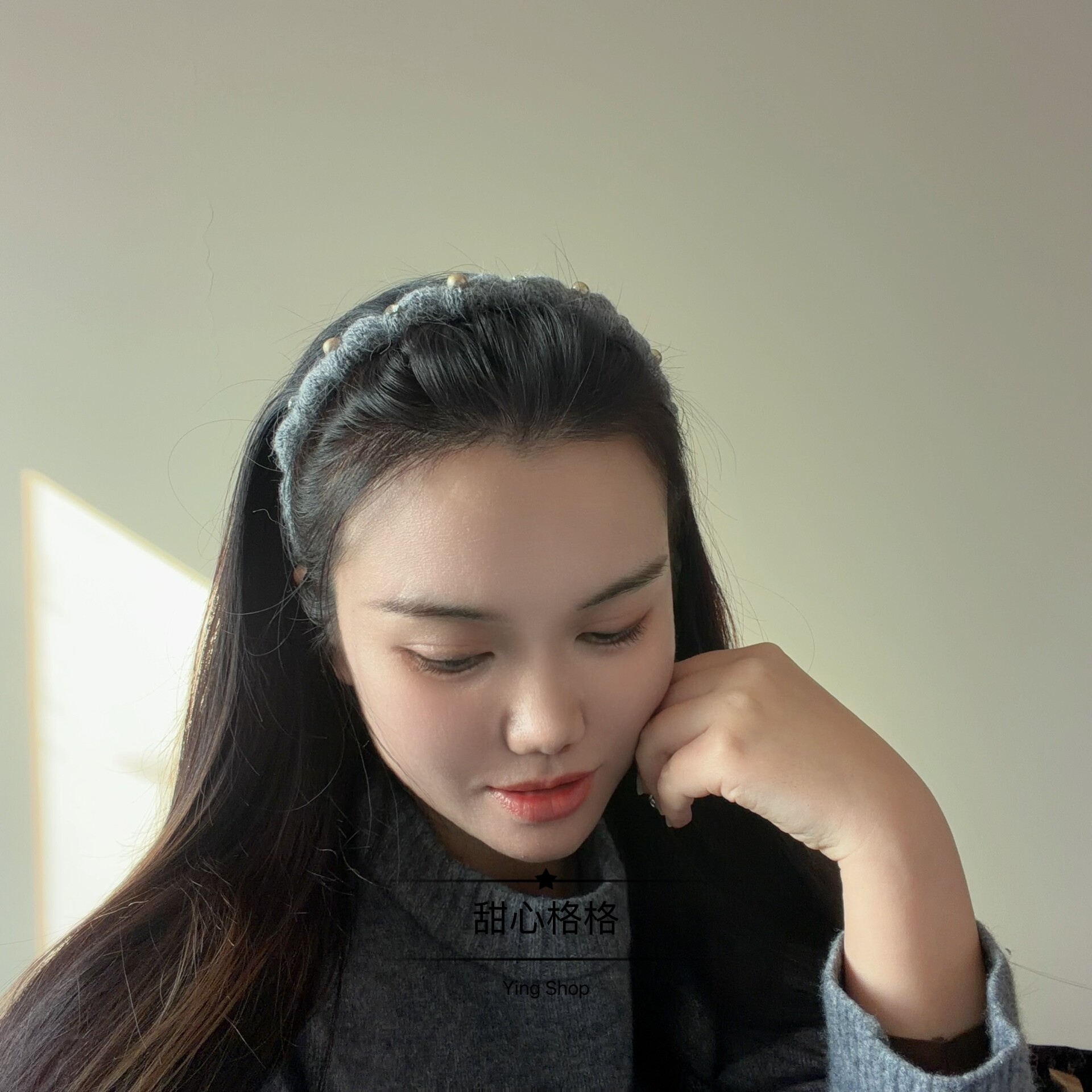 重工超舒适~兔毛高颅顶带钻发箍
