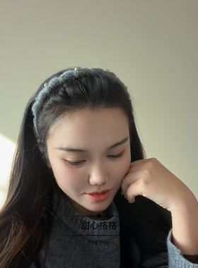 高颅顶齿梳~高级感灰色针织带齿带钻发箍法式珍珠头箍韩国发饰