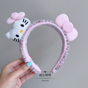 可爱豹纹kt猫发箍毛绒防滑不掉洗脸发卡少女心卡通头箍拍照发饰