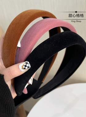 质感绝~博主复古法式黑色丝绒发箍高级感高颅顶韩国头箍不勒头