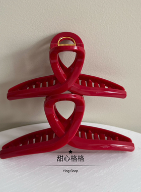 高级感新年正红色大号鲨鱼夹子复古法式后脑勺盘发抓夹本命年发饰