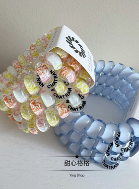 谁懂啊~正版5倍高弹力电话线发圈紧加粗大号果冻色高级感发绳头绳