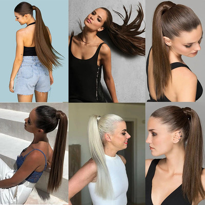 欧美黑色假发长直发马尾 女士假发60cm ponytail hair extension