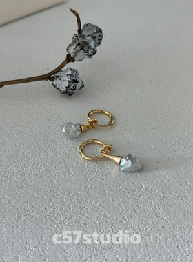 c57法式巴洛克珍珠小胡子耳环耳饰银镀金18k