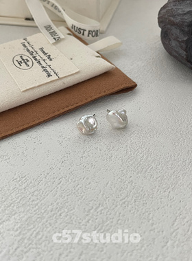 c57小众原创keshi碎银子珍珠蓝血澳白色耳钉纯银耳饰